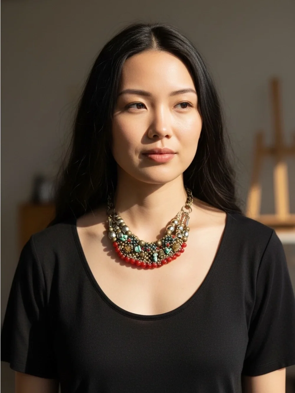 Pam Hiran Anthropologie Gemstones/Brass Beaded Collar Statement Necklace